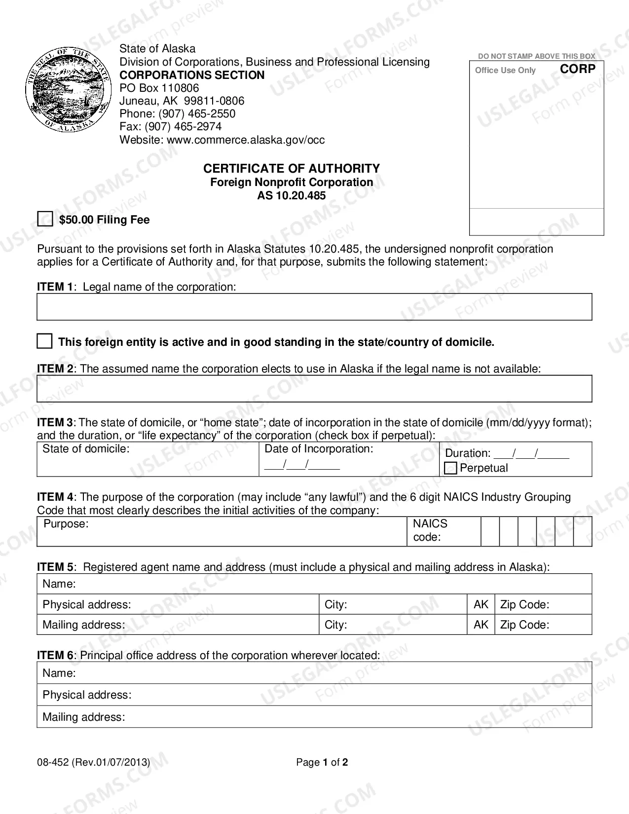 Preview Certificate of Authority for Foreign Nonprofit Corporation