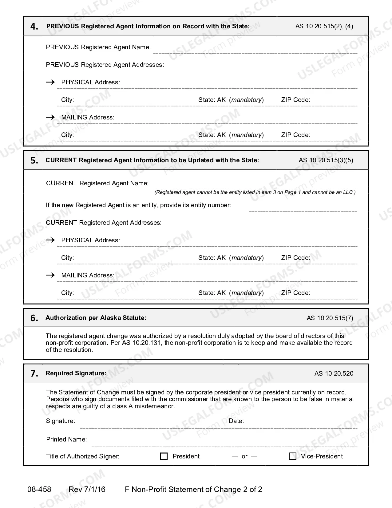 Preview Statement of Registered Agent Change for Foreign Nonprofit Corporation