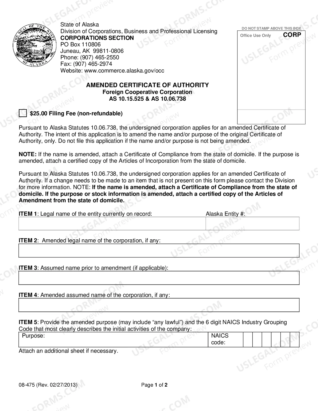 Preview Amended Certificate of Authority for Foreign Cooperative Corporation