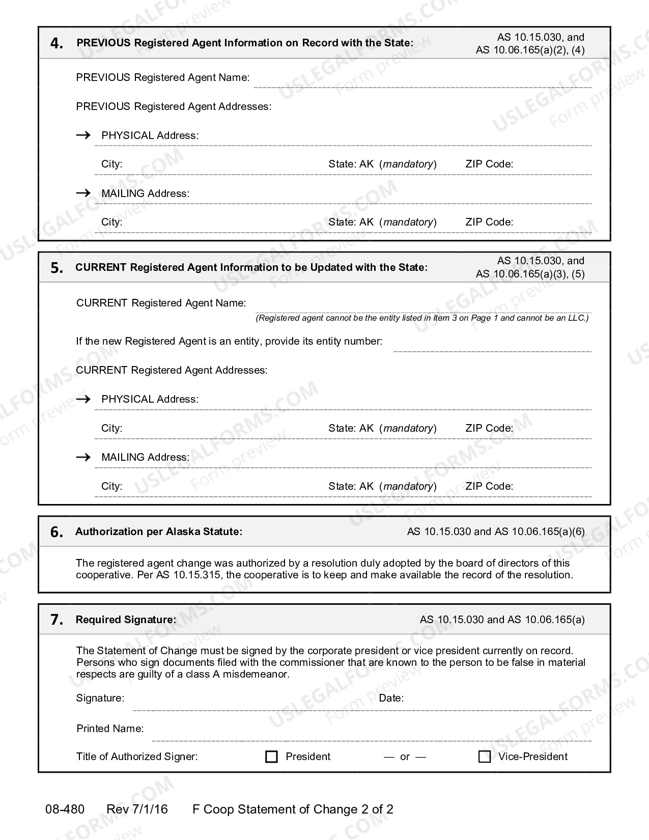 Preview Statement of Registered Agent Change for Foreign Cooperative