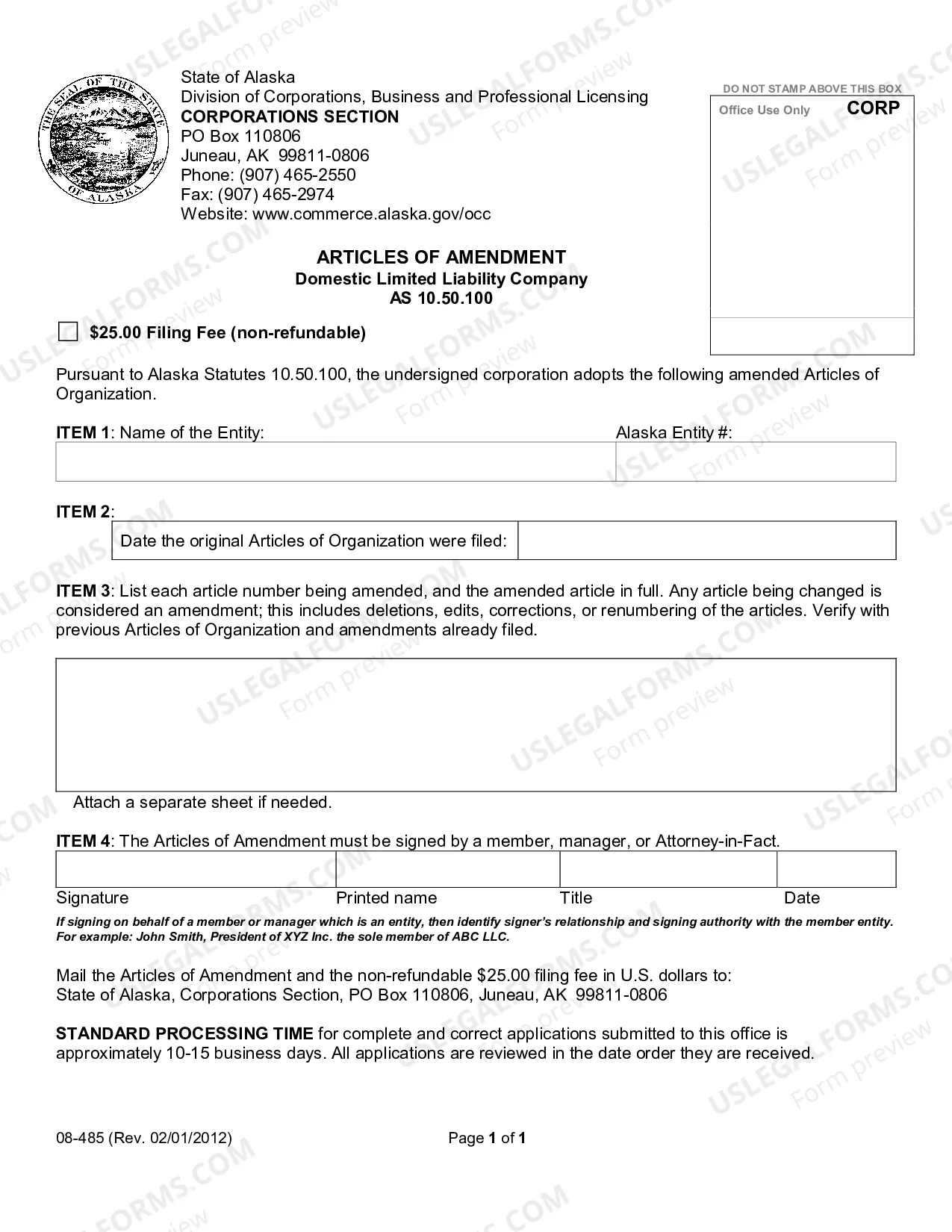 Preview Articles of Amendment for Domestic Limited Liability Company