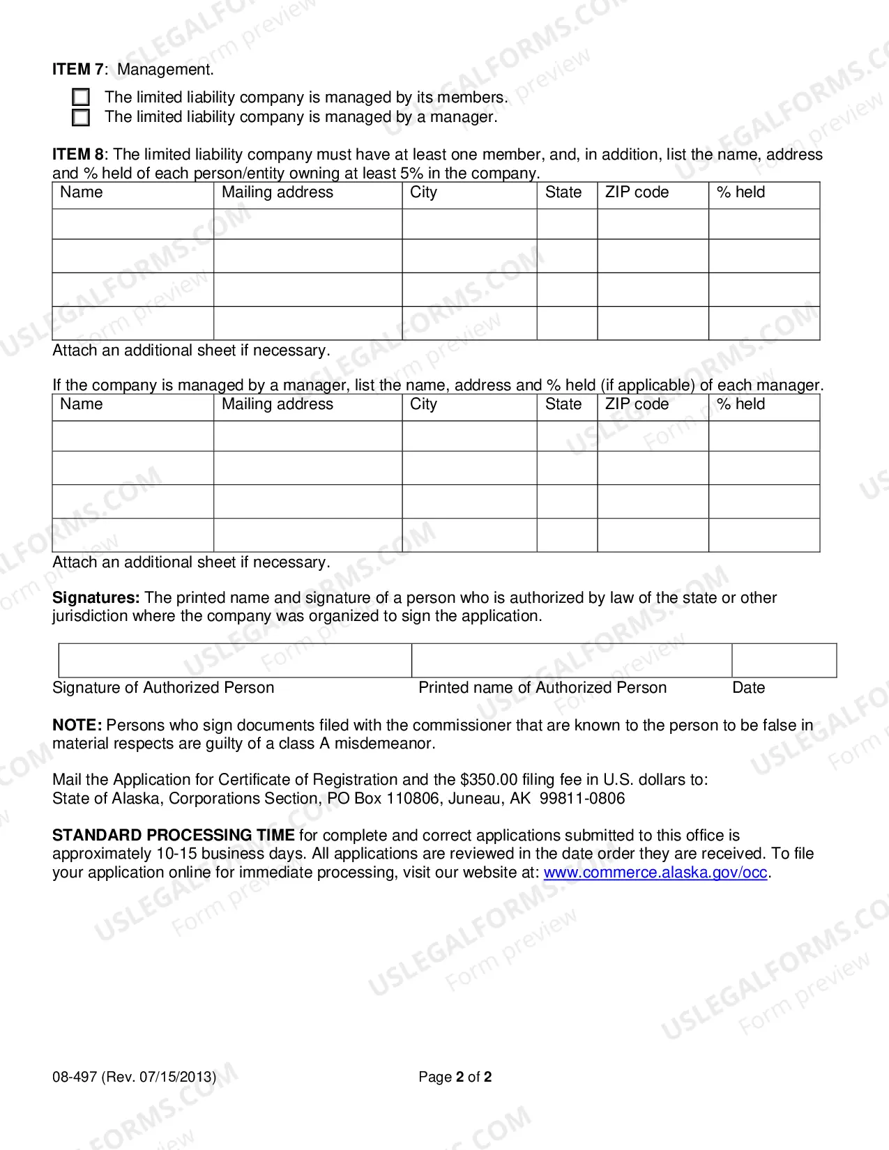 Preview Certificate of Registration for Foreign Limited Liability Company