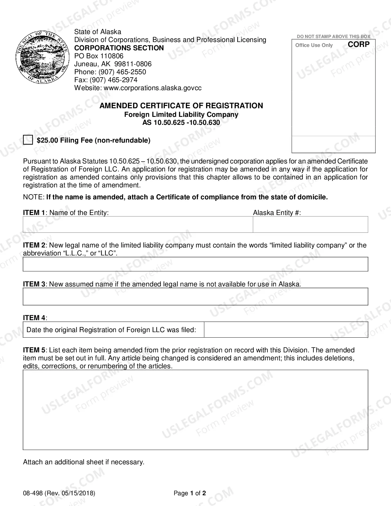 Preview Amended Certificate of Registration for Foreign Limited Liability Company