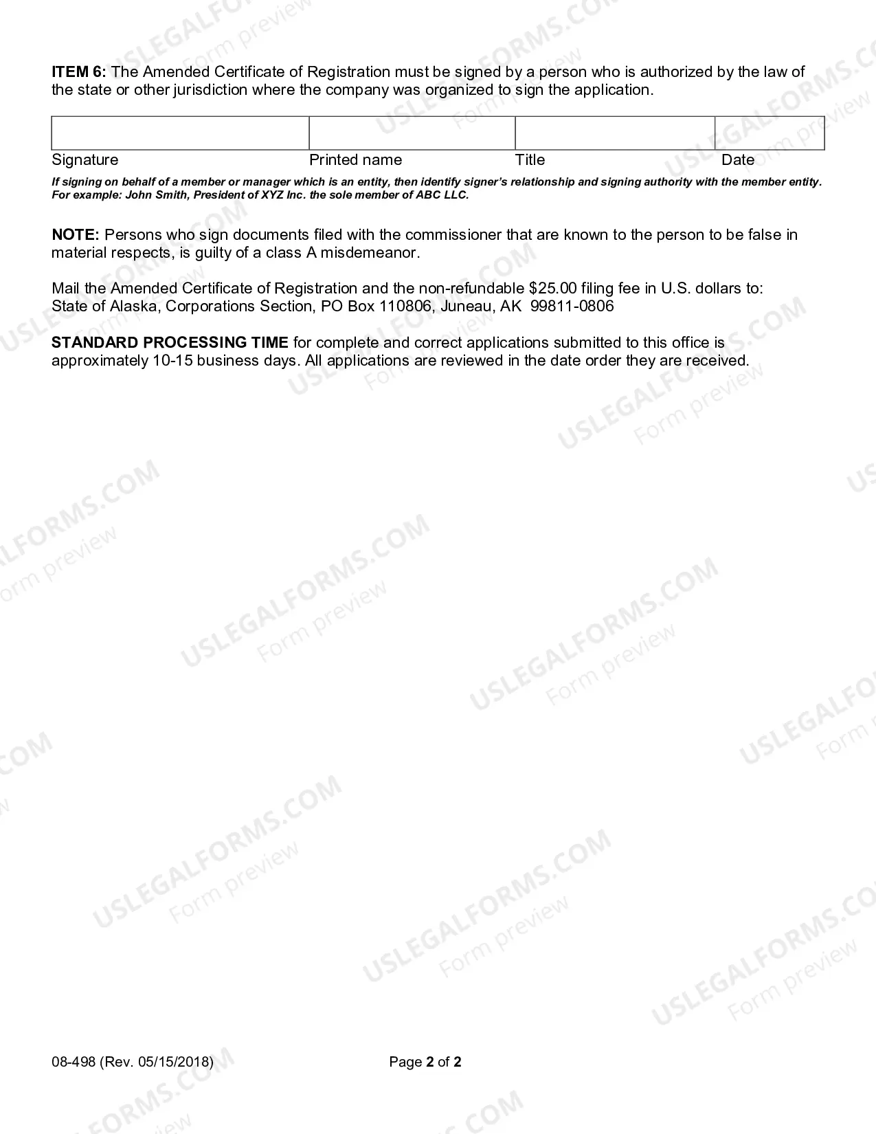 Preview Amended Certificate of Registration for Foreign Limited Liability Company