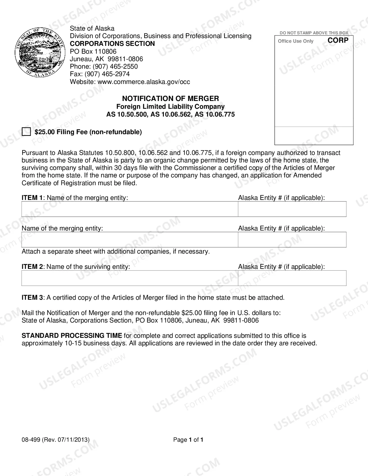 Preview Notification of Merger for Foreign Limited Liability Company