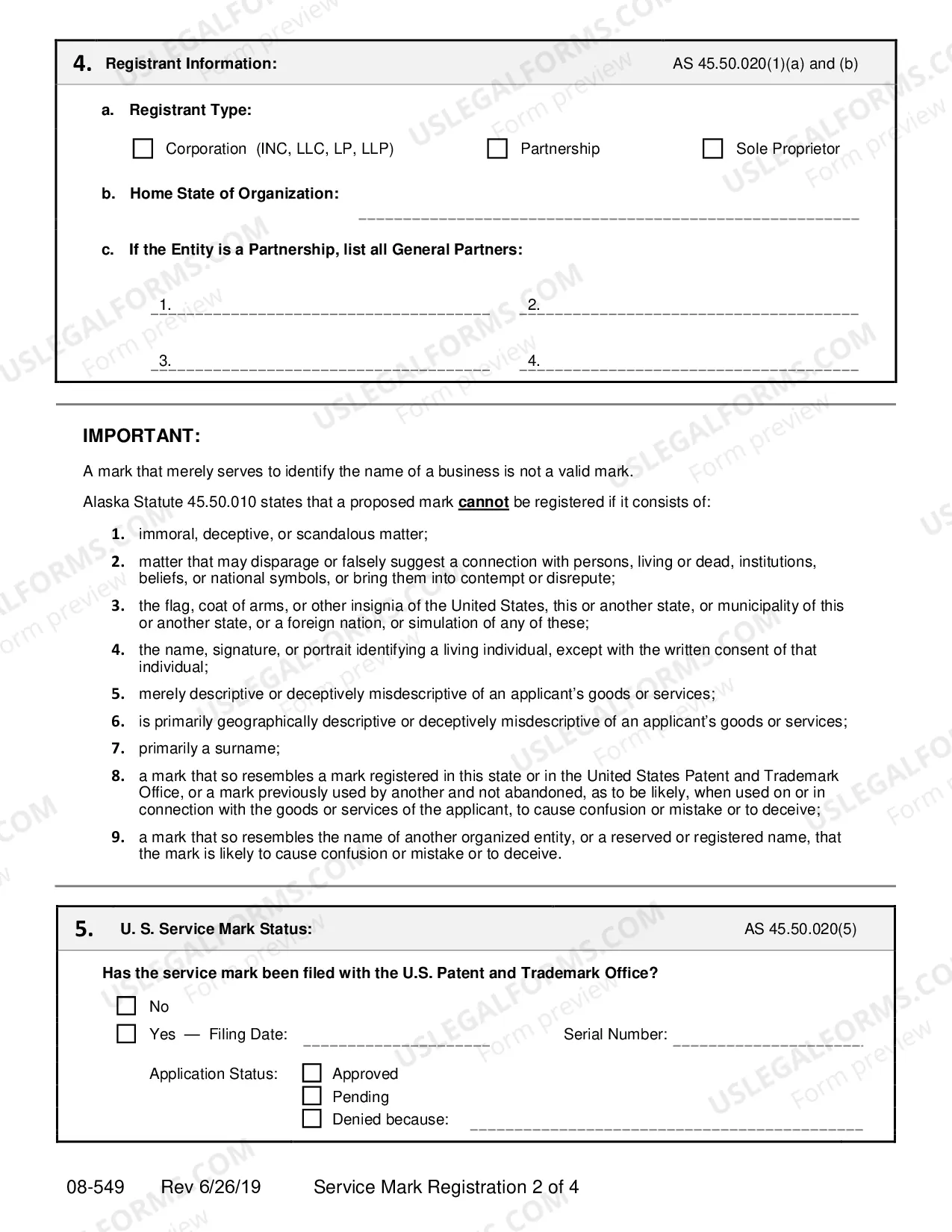 Preview New Application Only for Service Mark Registration