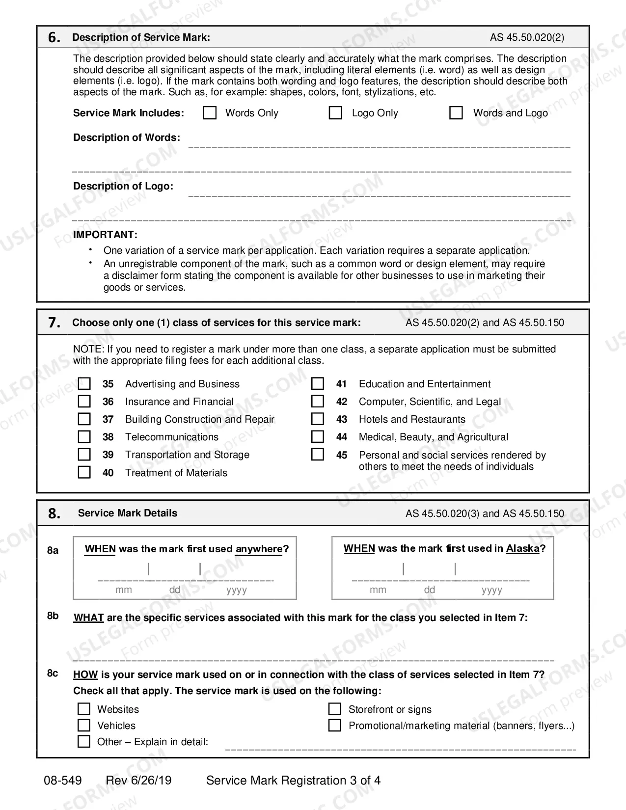 Preview New Application Only for Service Mark Registration