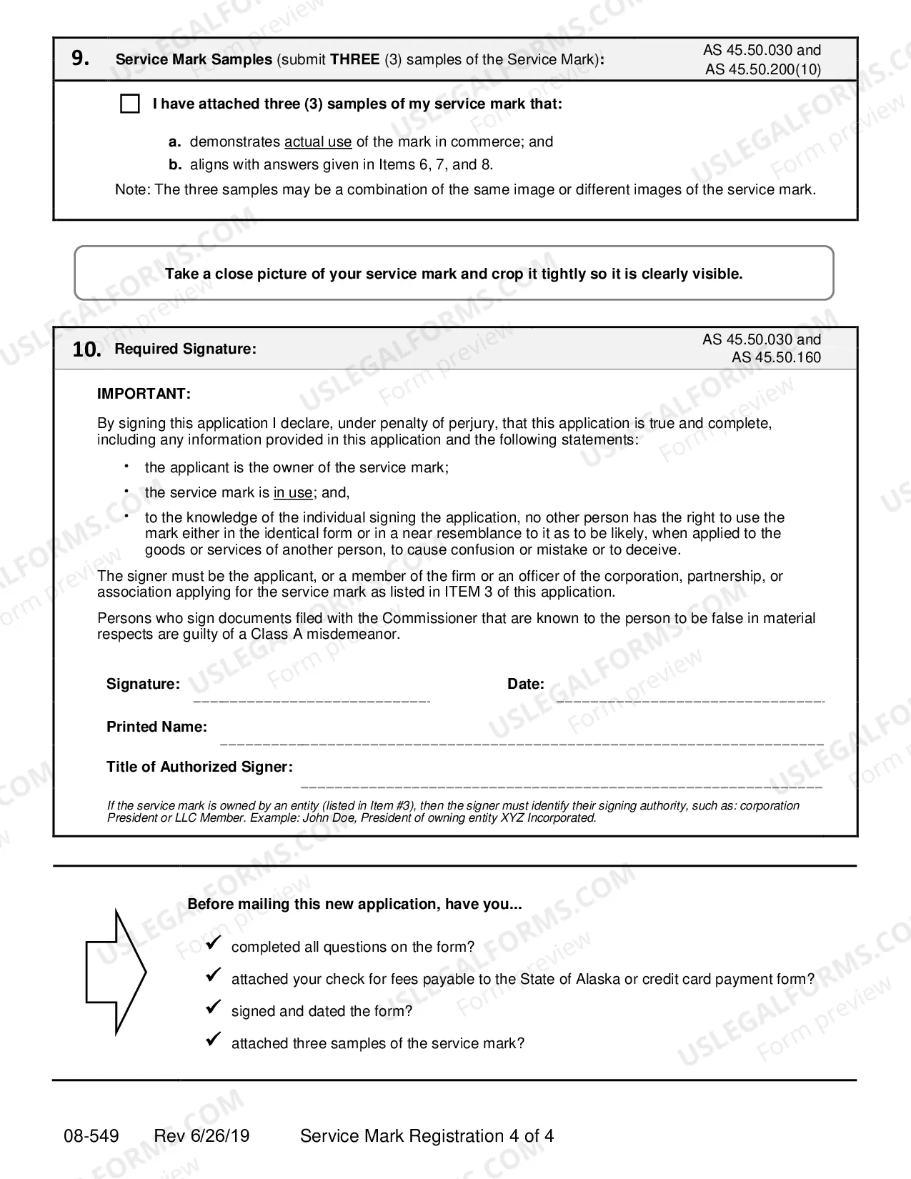Preview New Application Only for Service Mark Registration