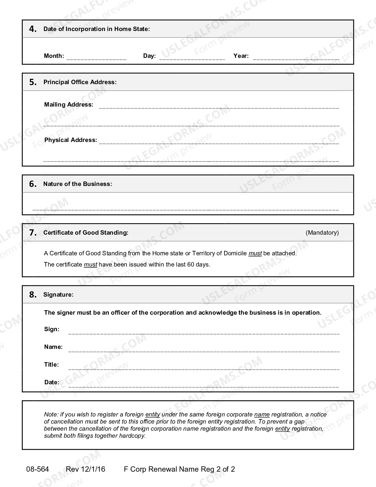 Preview Renewal Foreign Corporation Name Registration