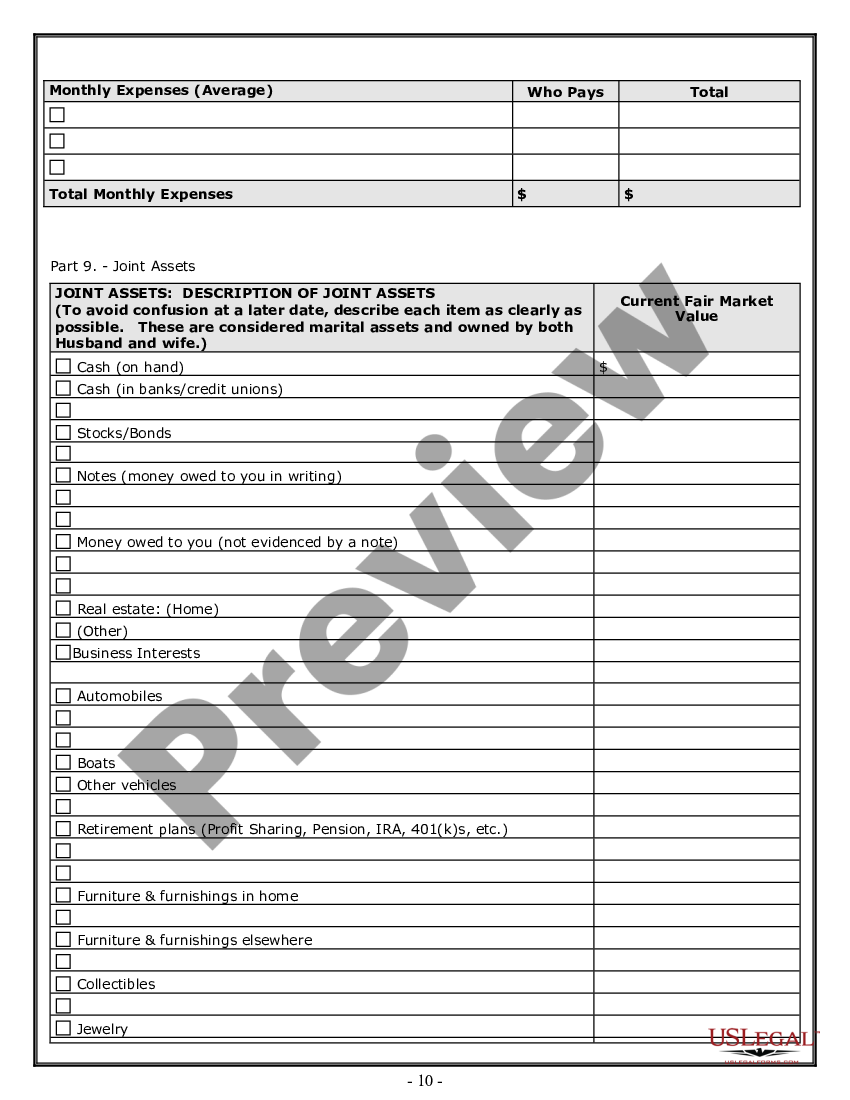 page 9 Divorce Worksheet and Law Summary for Contested or Uncontested Case of over 25 pages - Ideal Client Interview Form preview