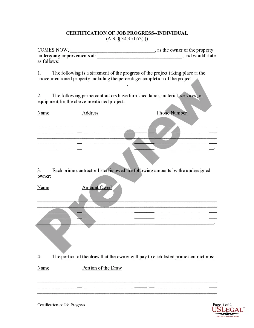 Preview Certification of Job Progress - Individual