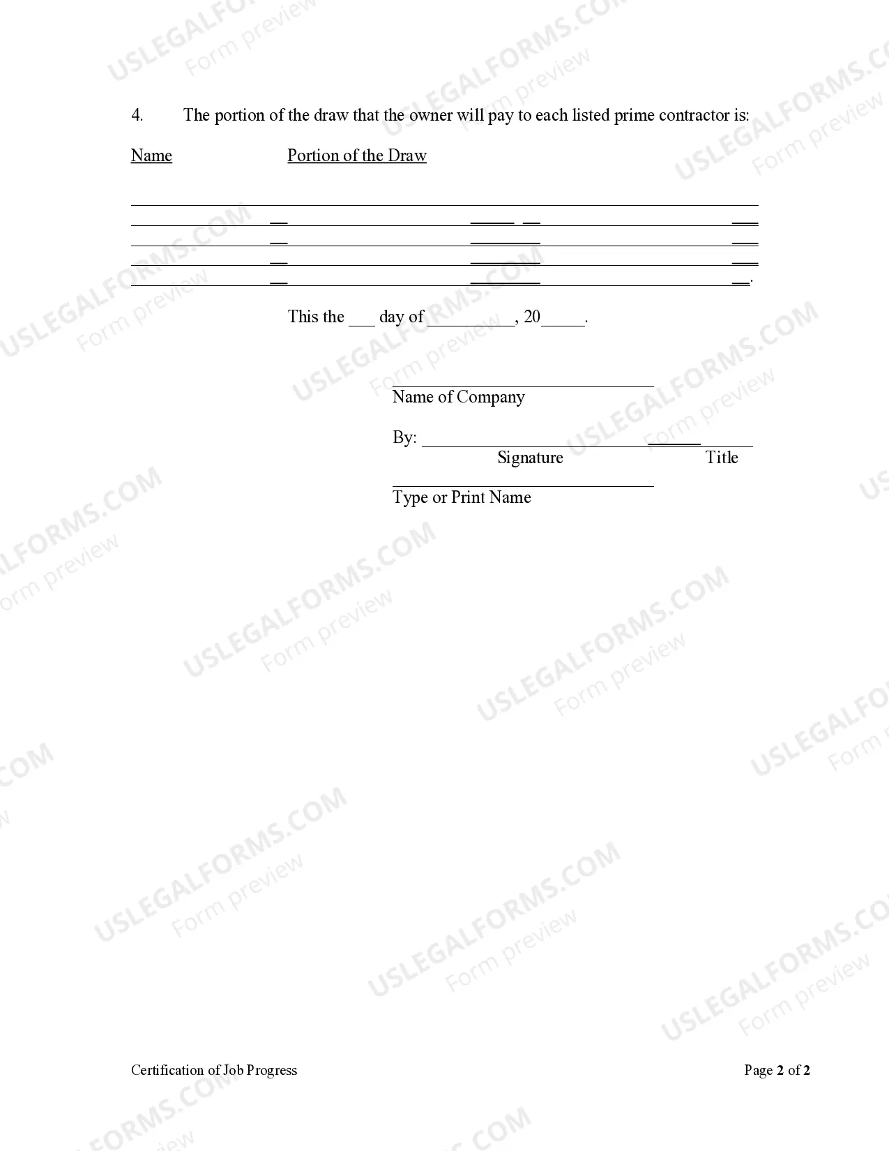 Preview Certification of Job Progress by Corporation