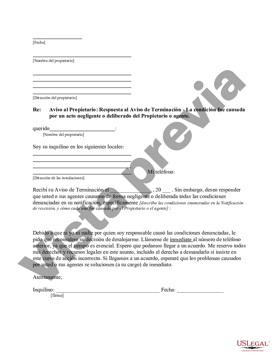 Alaska Carta del Inquilino al Propietario en respuesta a la ...