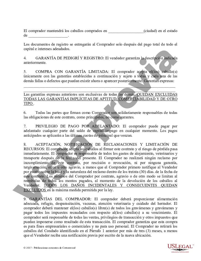 Preview Acuerdo de seguridad y compra a plazos con garantías limitadas - Formularios equinos de caballos