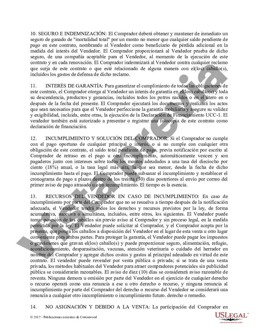 Preview Acuerdo de seguridad y compra a plazos con garantías limitadas - Formularios equinos de caballos