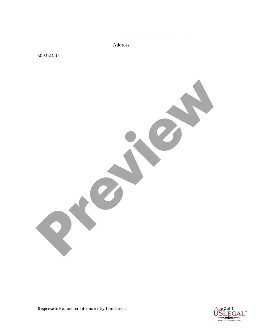 Preview Response to Request for Information by Lien Claimant by Corporation