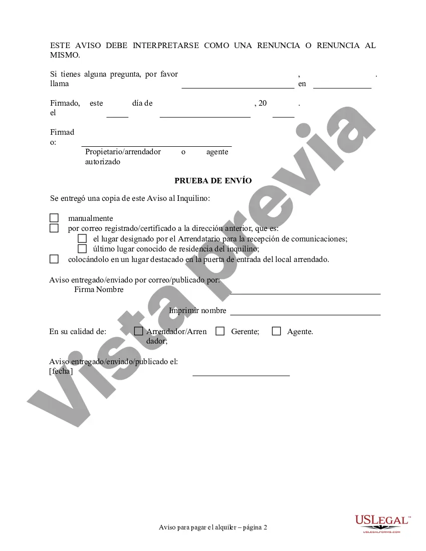 Preview Aviso de incumplimiento en el pago del alquiler - No residencial - Aviso de 7 días