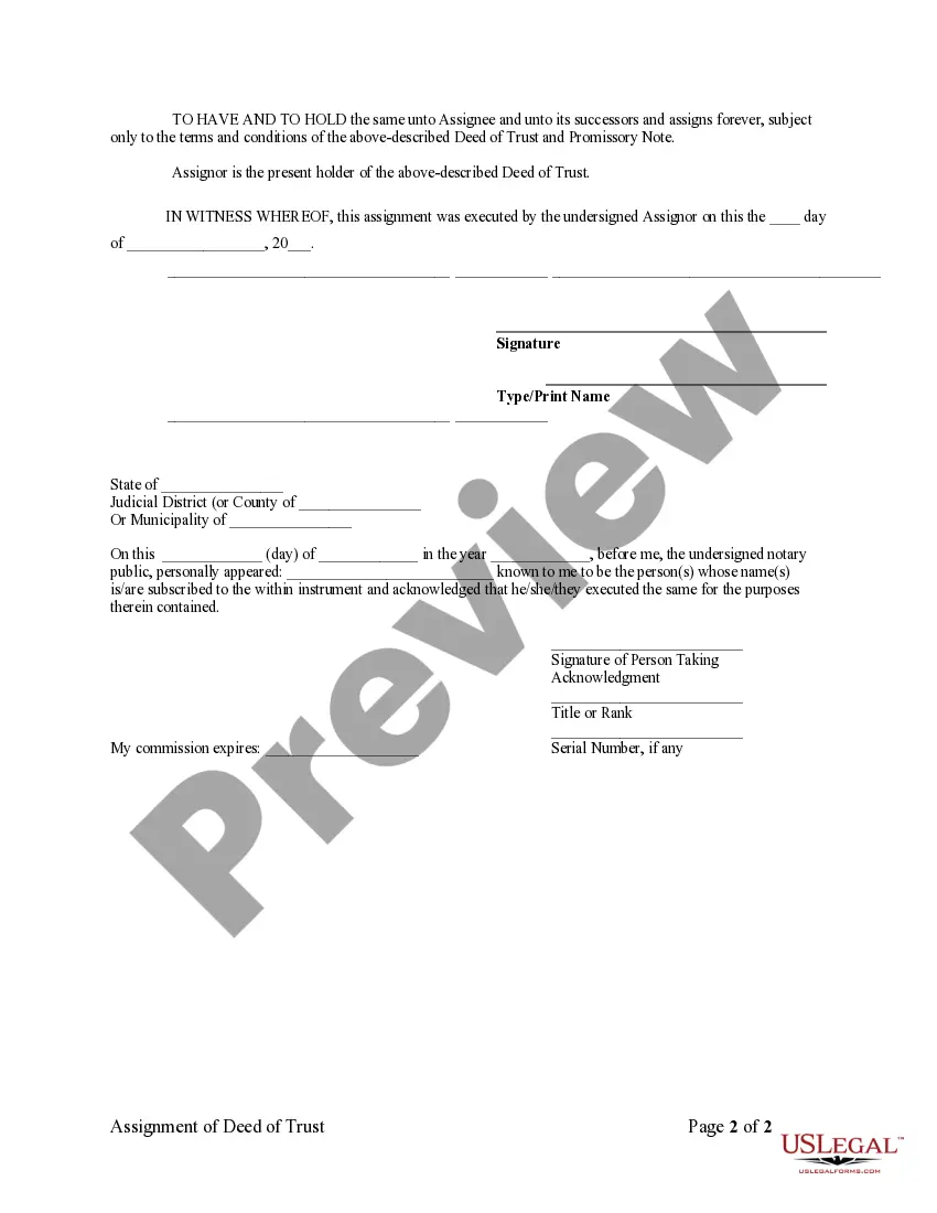 Preview Assignment of Deed of Trust by Individual Mortgage Holder