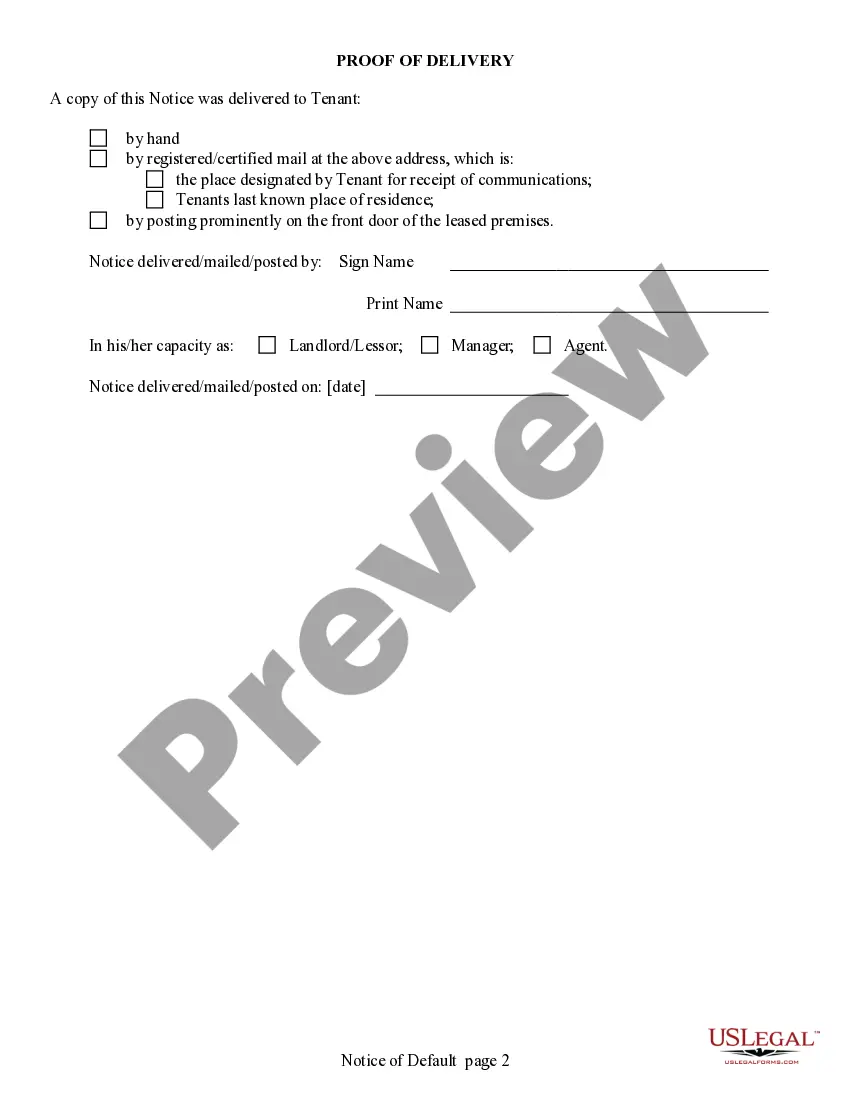 Preview 5 Day Notice to Tenant of Default for Nonpayment of Utilities - Residential from Landlord to Tenant