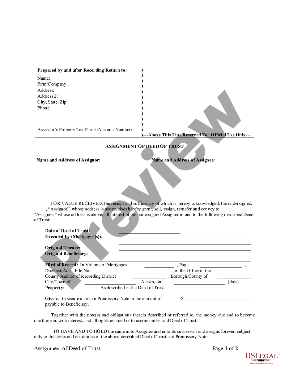 form Assignment of Deed of Trust by Corporate Mortgage Holder preview