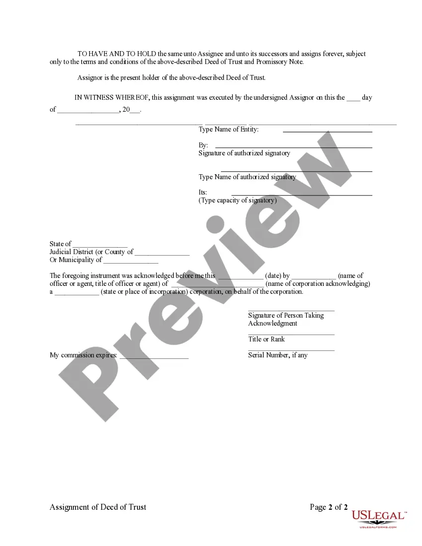 Preview Assignment of Deed of Trust by Corporate Mortgage Holder