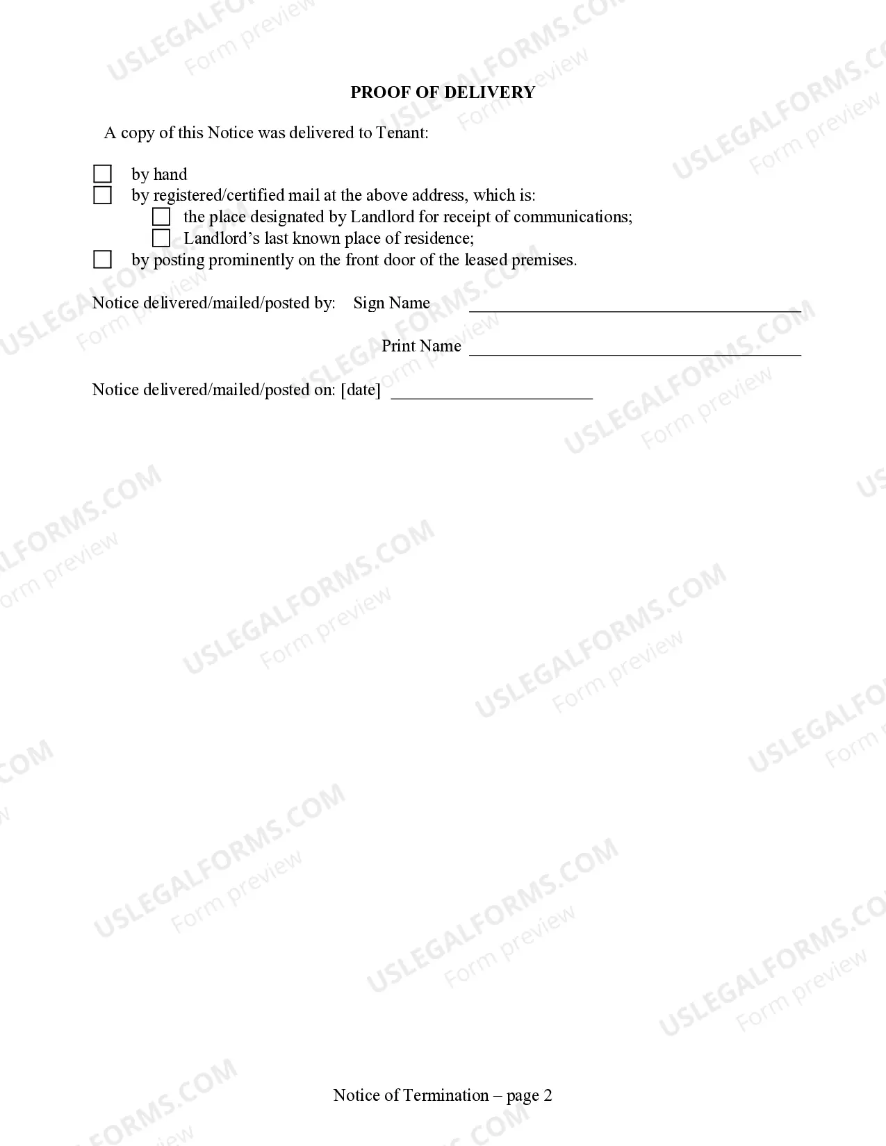Preview 30 Day Notice to Terminate Month-to-Month Lease for Residential from Landlord to Tenant