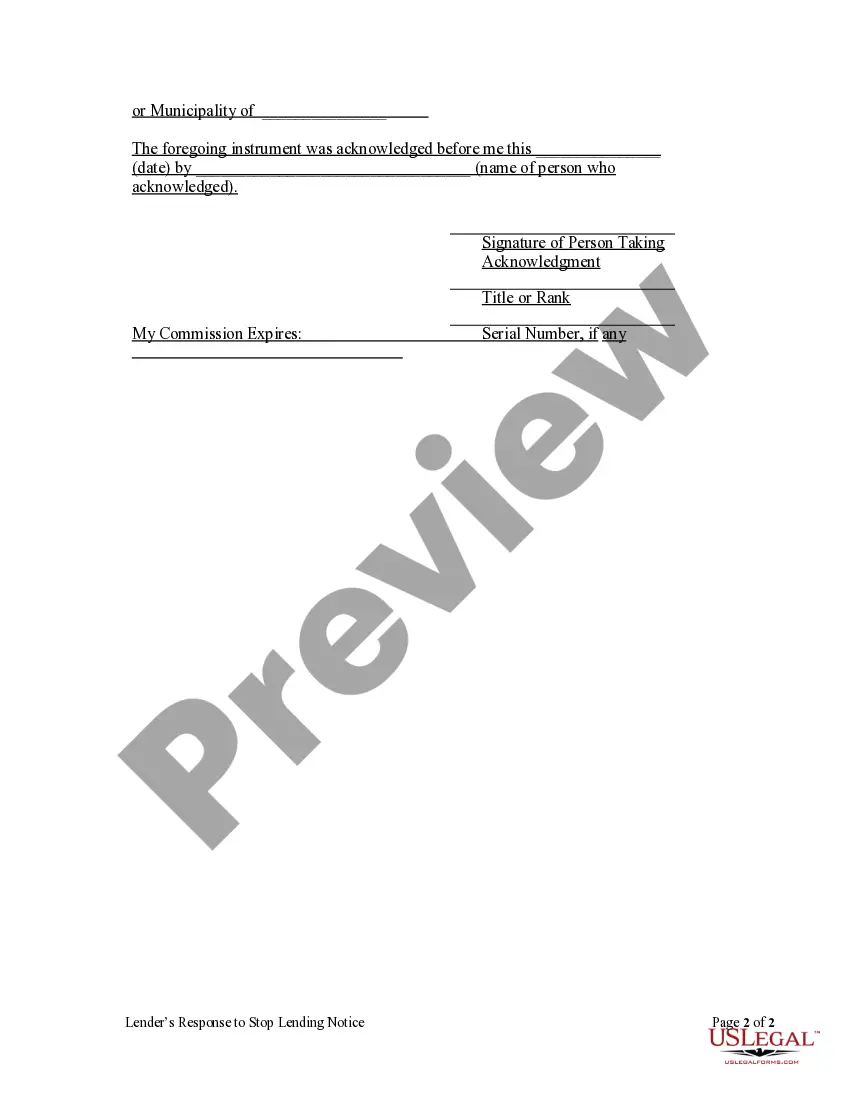 Preview Lender's Response to Stop-Lending Notice - Individual