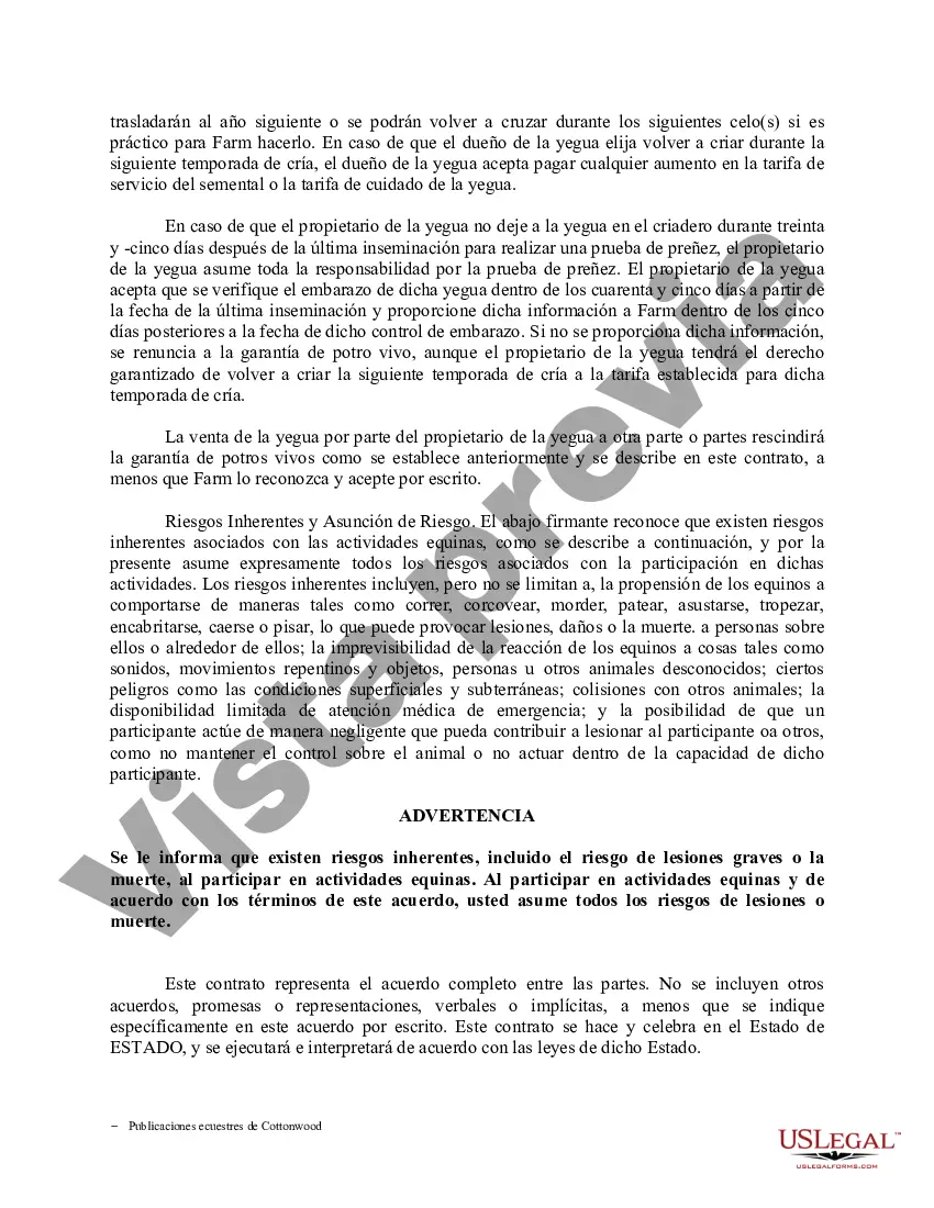 Preview Contrato de servicio de semental - Formularios equinos de caballos