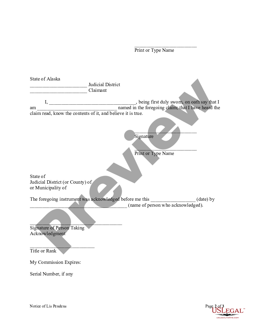 Alaska Notice of Lis Pendens - Individual - Ak Lis Pendens | US Legal Forms