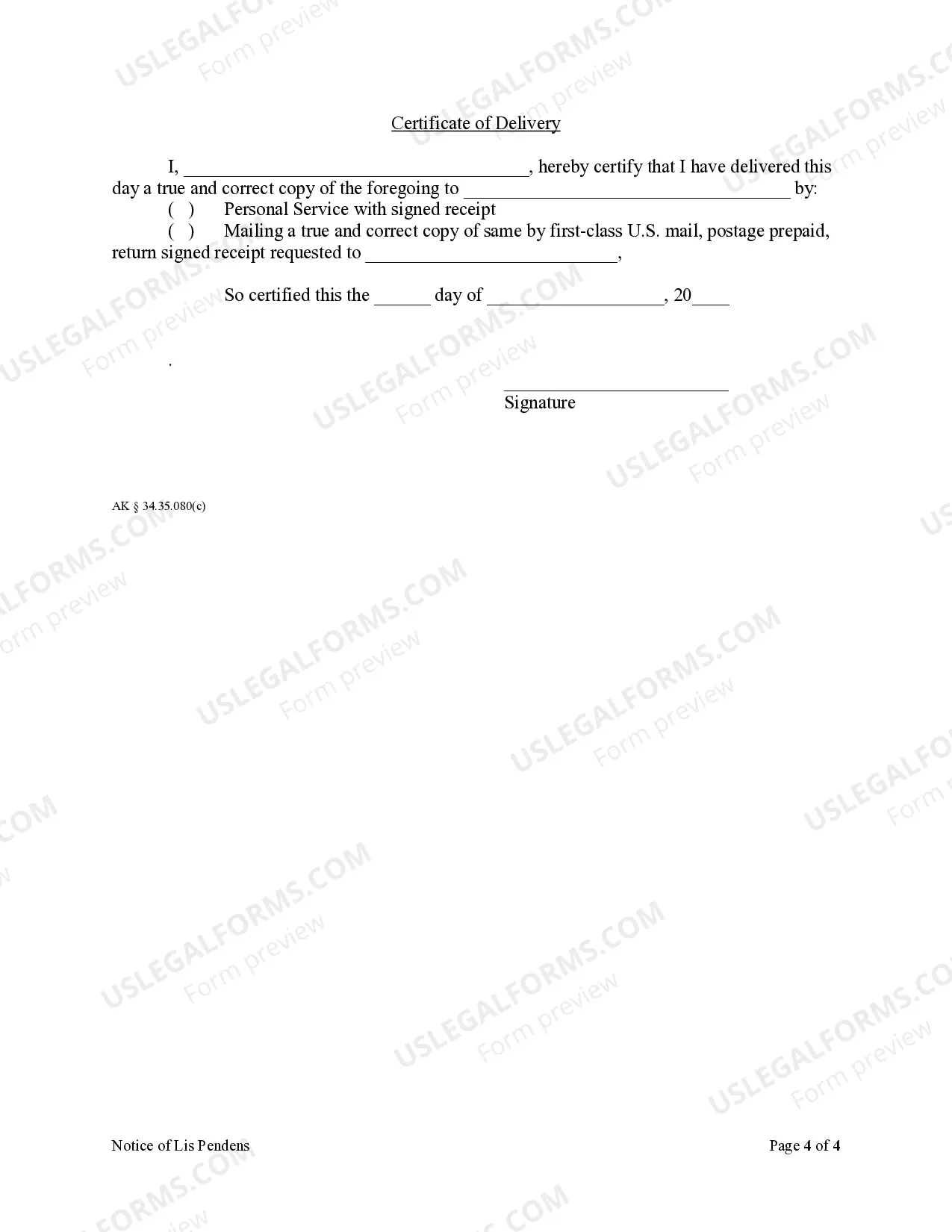 Preview Notice of Lis Pendens - Individual