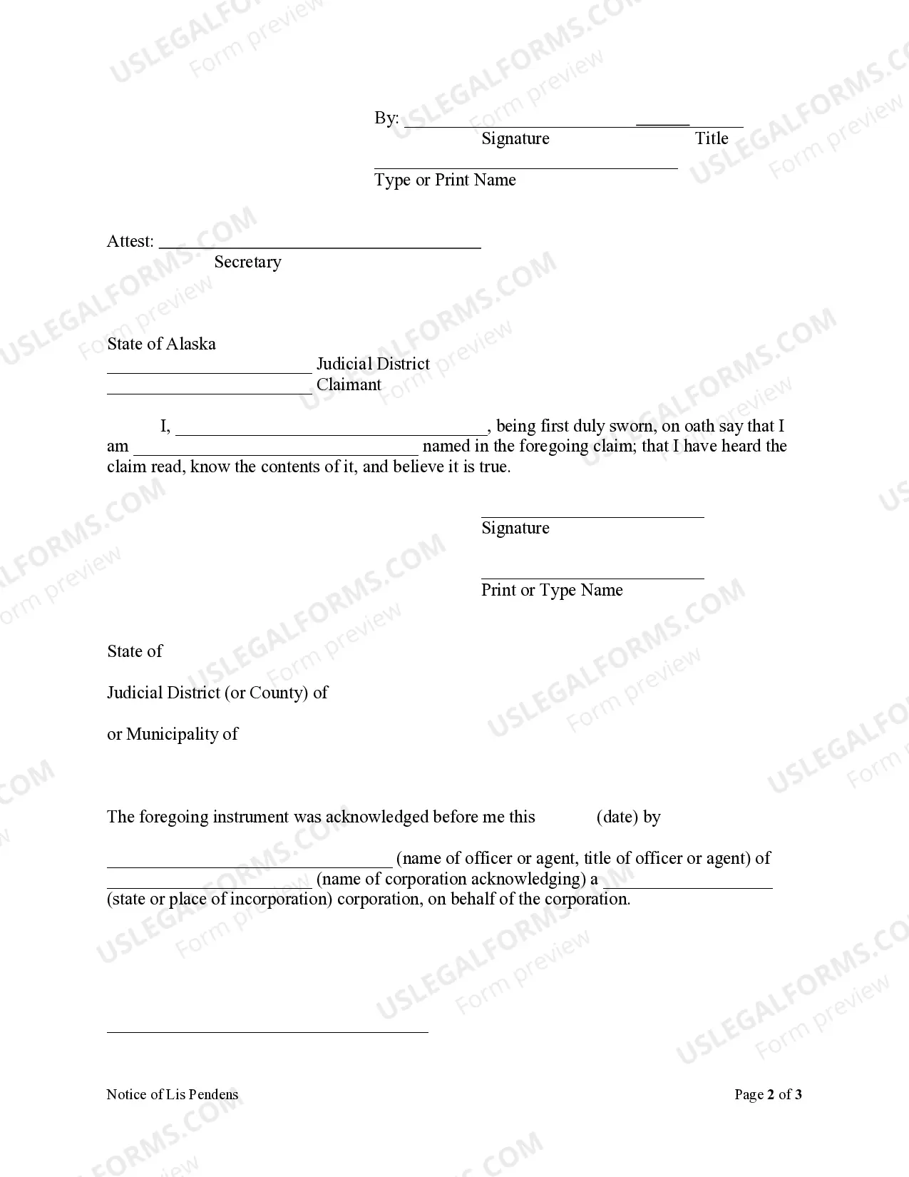 Preview Notice of Lis Pendens - Corporation