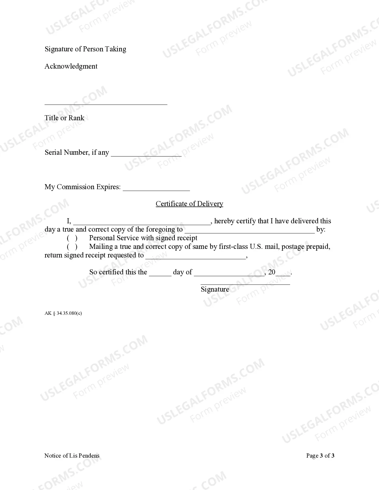 Preview Notice of Lis Pendens - Corporation