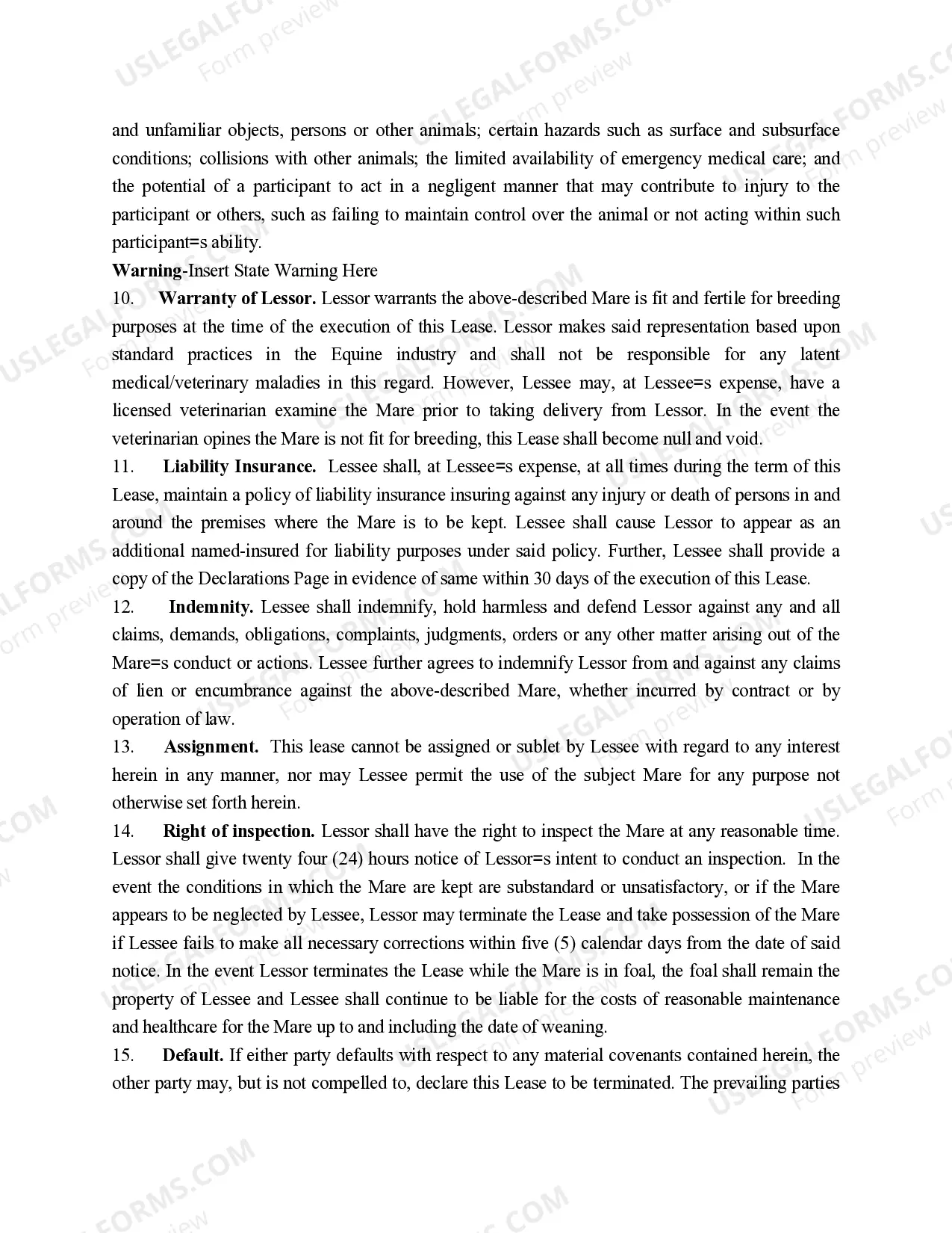 Preview Alaska Brood Mare Lease Agreement