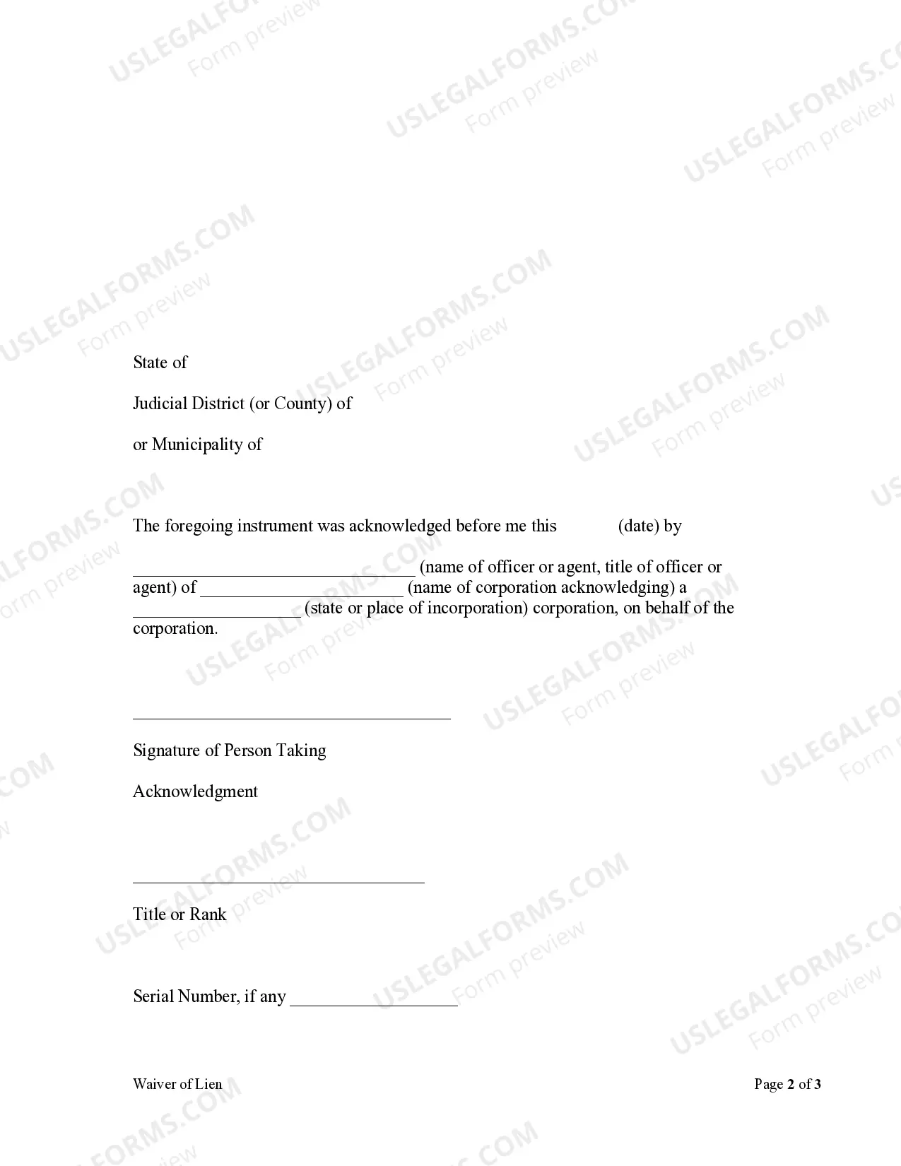 Preview Waiver of Lien - Corporation