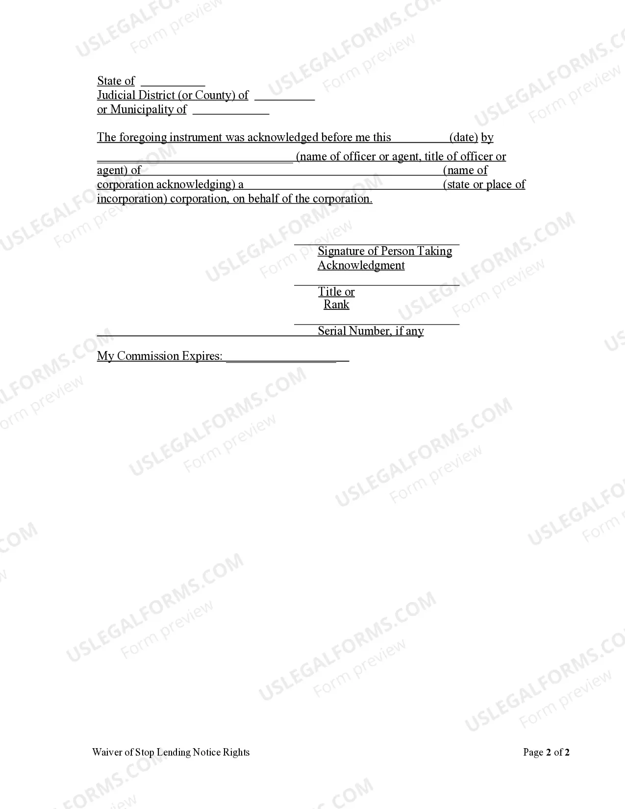 Preview Waiver of Stop-Lending Notice Rights - Corporation
