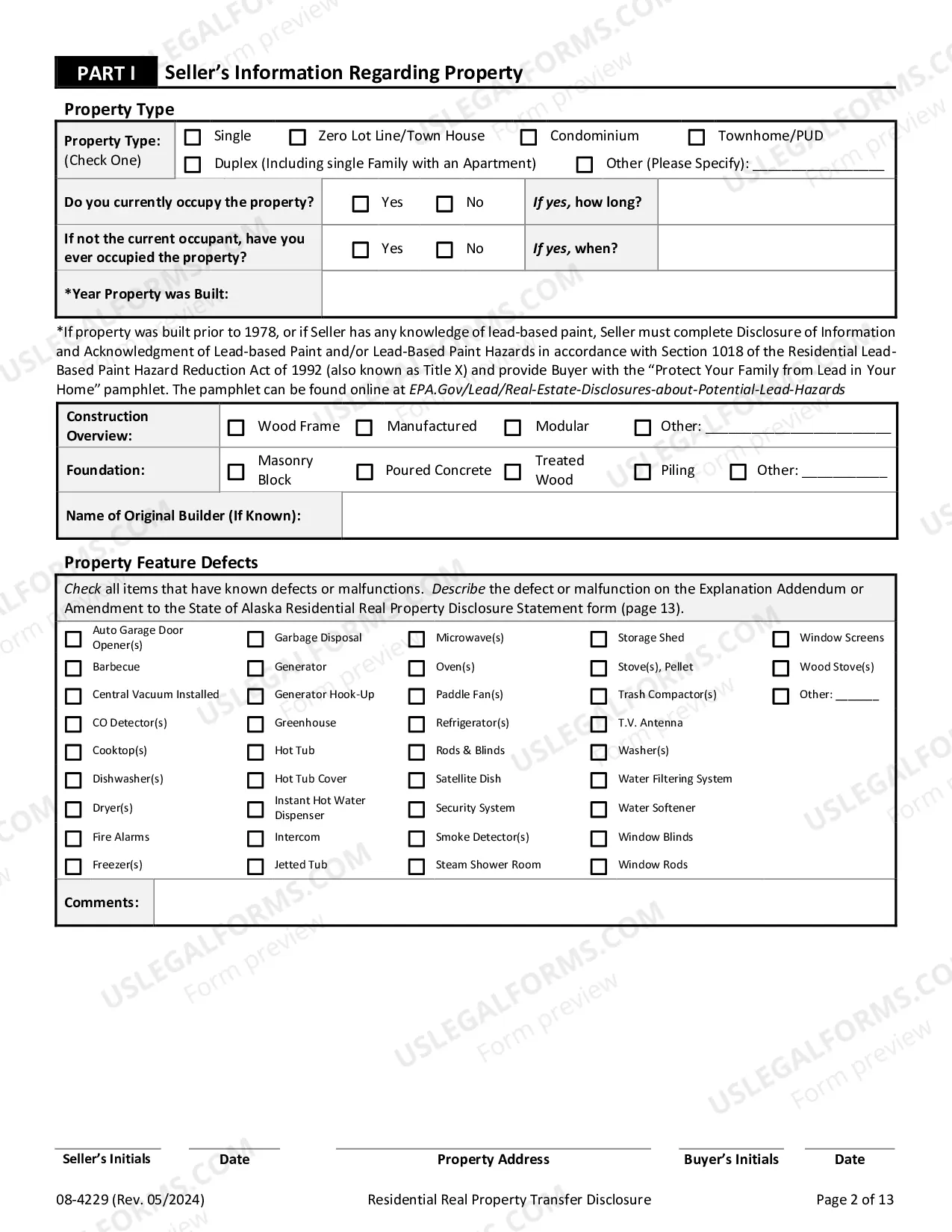 Preview Residential Real Estate Sales Disclosure Statement