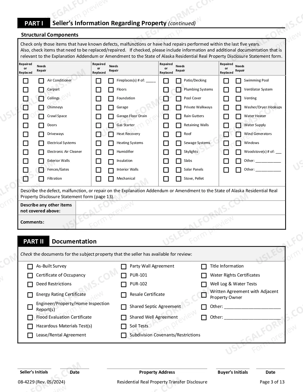 Preview Residential Real Estate Sales Disclosure Statement