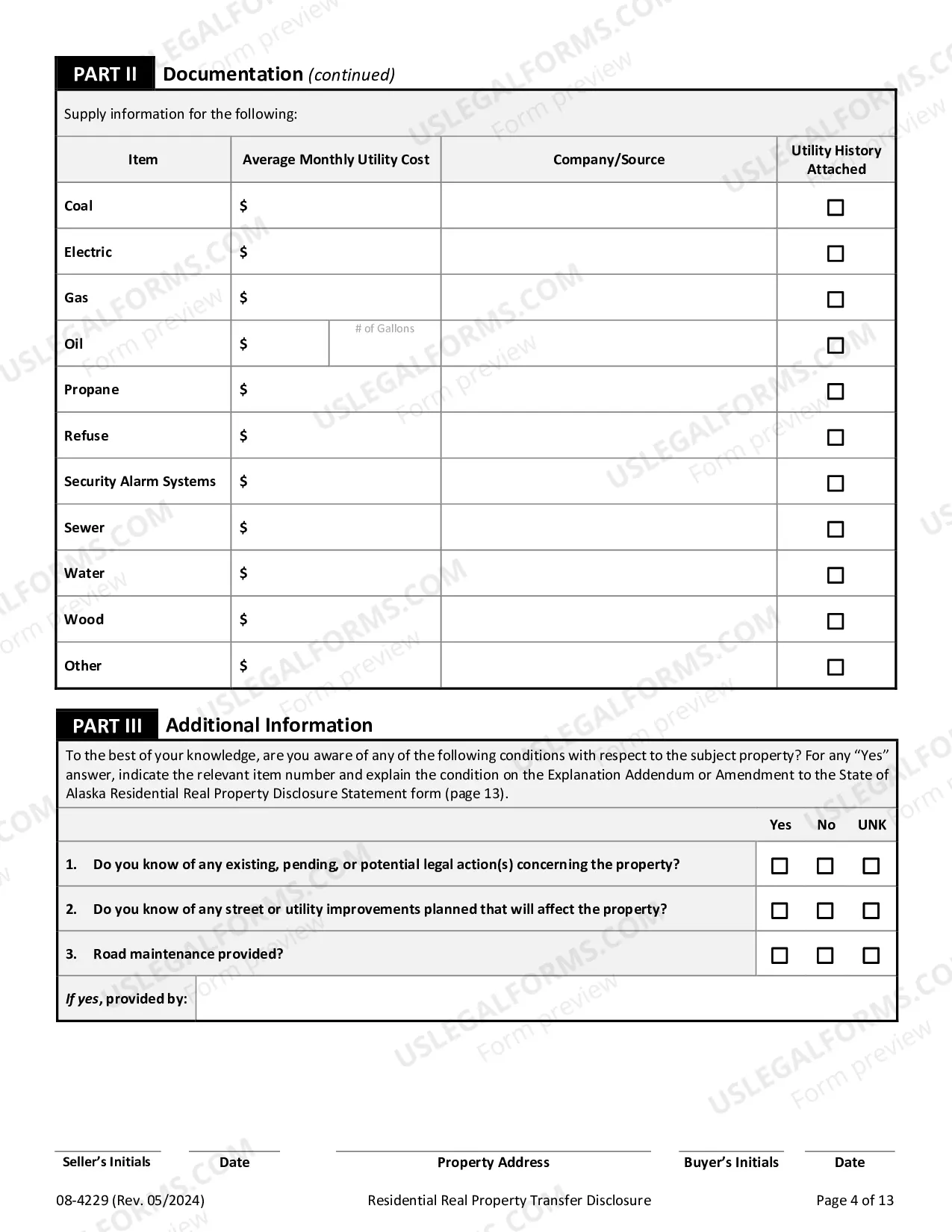 Preview Residential Real Estate Sales Disclosure Statement