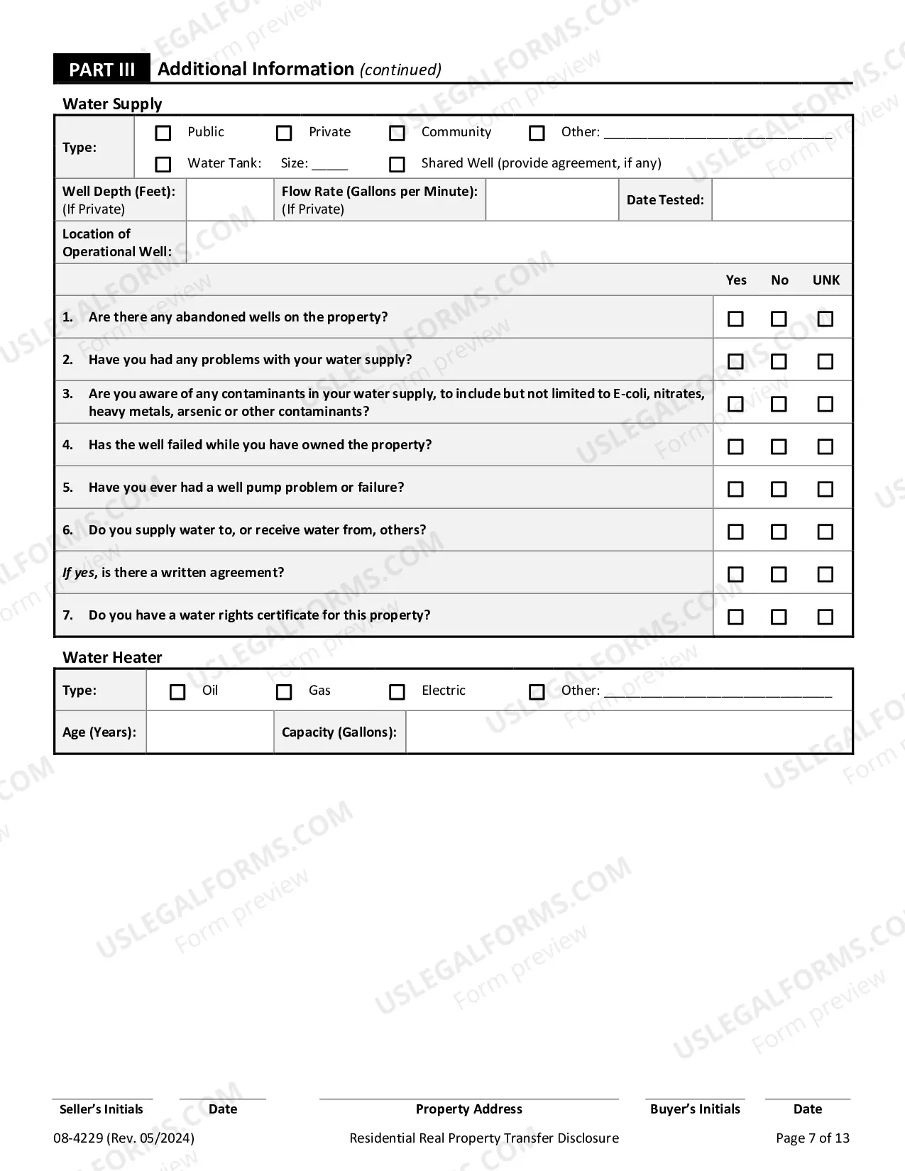 Preview Residential Real Estate Sales Disclosure Statement