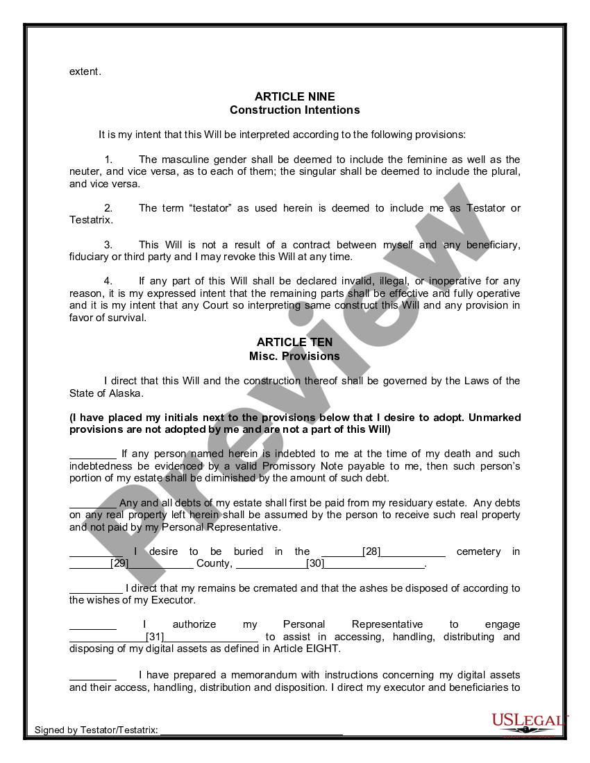 page 9 Mutual Wills containing Last Will and Testaments for Unmarried Persons living together not Married with No Children preview
