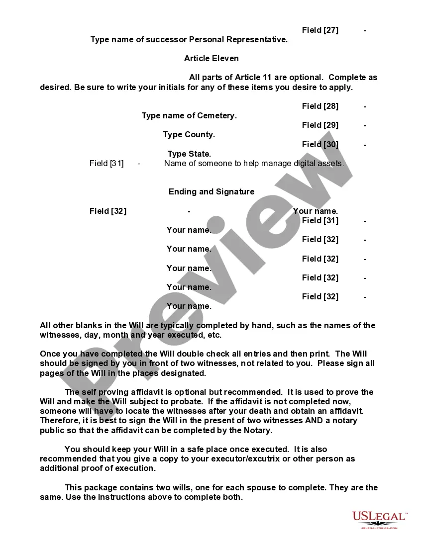 Preview Mutual Wills containing Last Will and Testaments for Man and Woman living together not Married with No Children