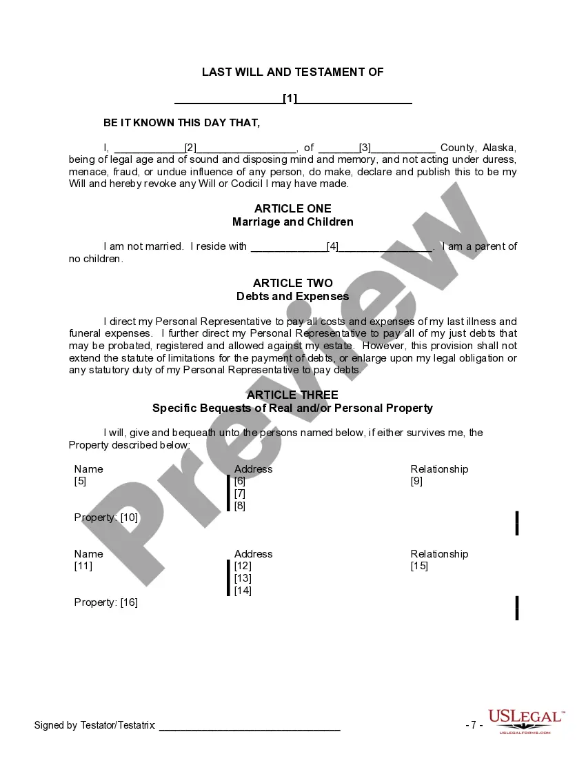 Preview Mutual Wills containing Last Will and Testaments for Man and Woman living together not Married with No Children