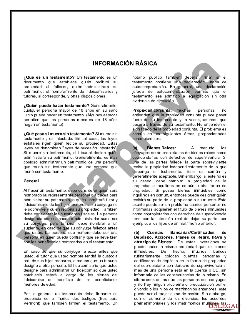 Preview Testamentos Mutuos o Últimas Voluntades y Testamentos para Personas Solteras que viven juntas, no Casadas con Hijos Menores