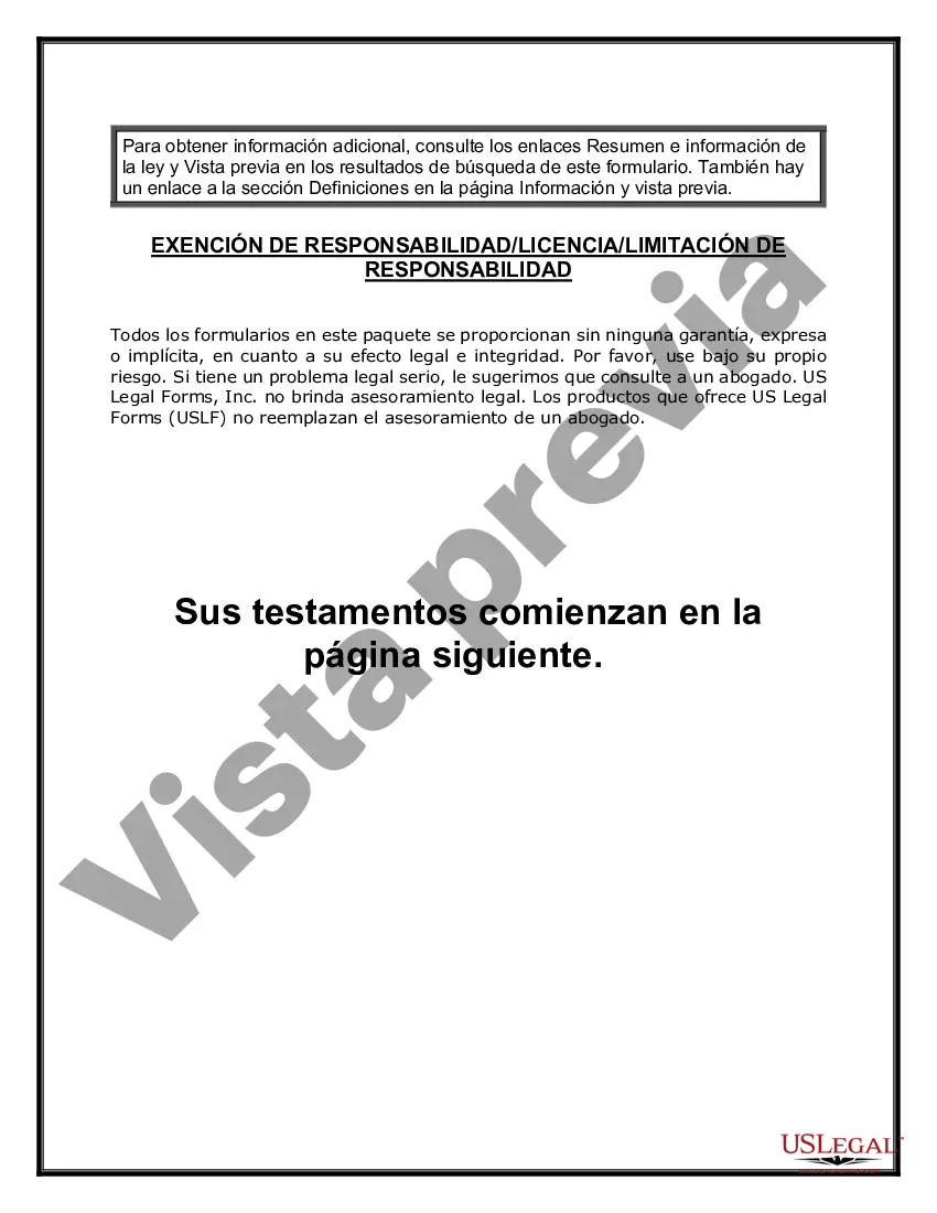 Preview Testamentos Mutuos o Últimas Voluntades y Testamentos para Personas Solteras que viven juntas, no Casadas con Hijos Menores