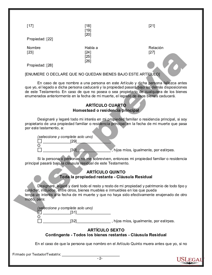 Preview Testamentos Mutuos o Últimas Voluntades y Testamentos para Personas Solteras que viven juntas, no Casadas con Hijos Menores