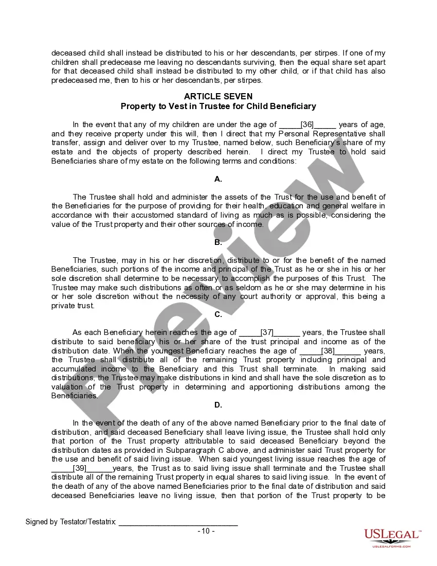 Preview Mutual Wills or Last Will and Testaments for Man and Woman living together, not Married with Minor Children