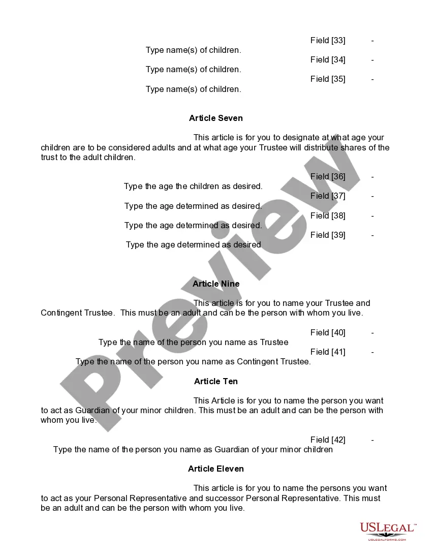 Preview Mutual Wills or Last Will and Testaments for Man and Woman living together, not Married with Minor Children