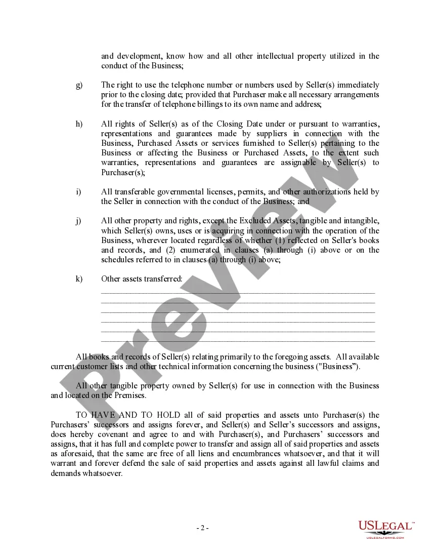 Get Bill of Sale in Connection with Sale of Business by Individual or Corporate Seller Preview Bill of Sale in Connection with Sale of Business by Individual or Corporate Seller