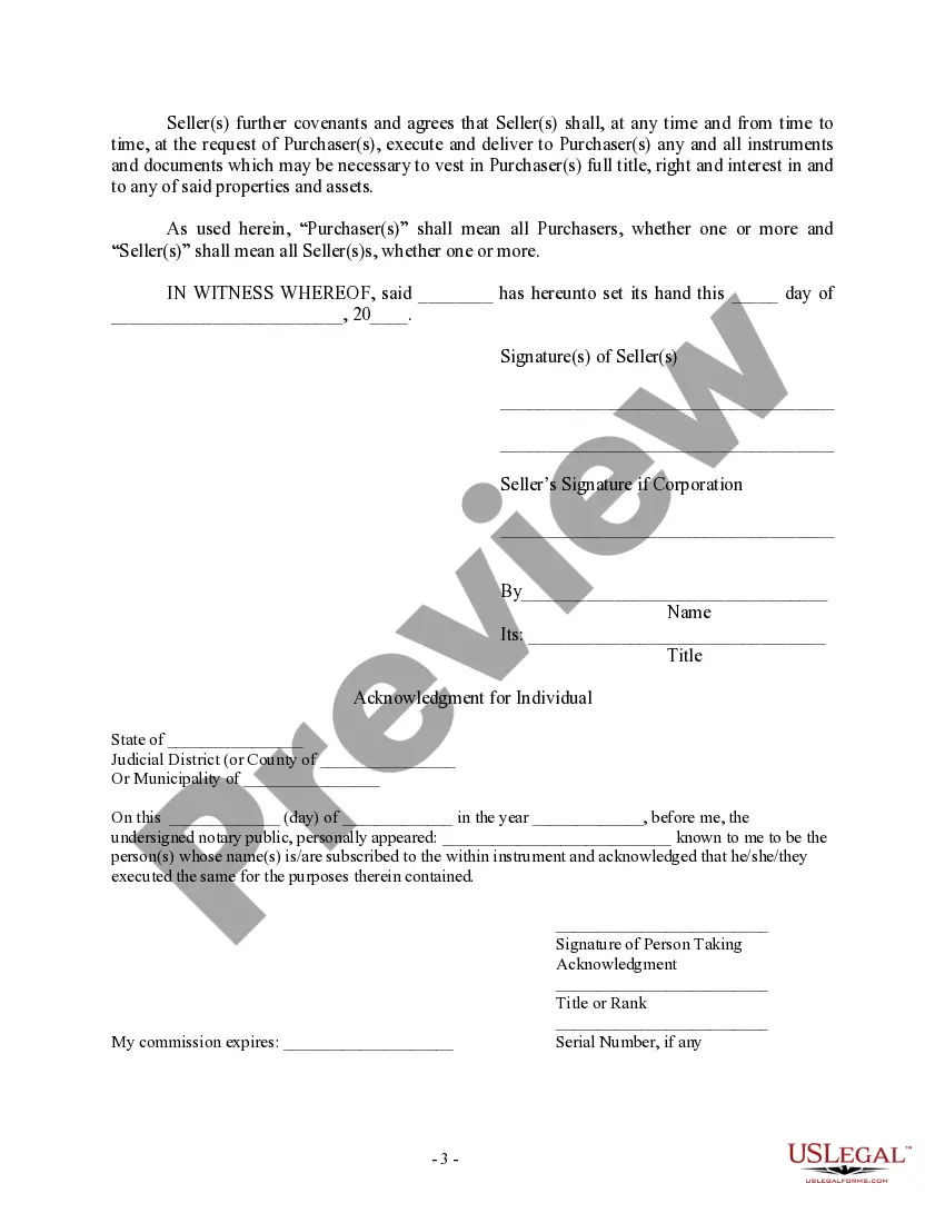 Get Bill of Sale in Connection with Sale of Business by Individual or Corporate Seller Preview Bill of Sale in Connection with Sale of Business by Individual or Corporate Seller