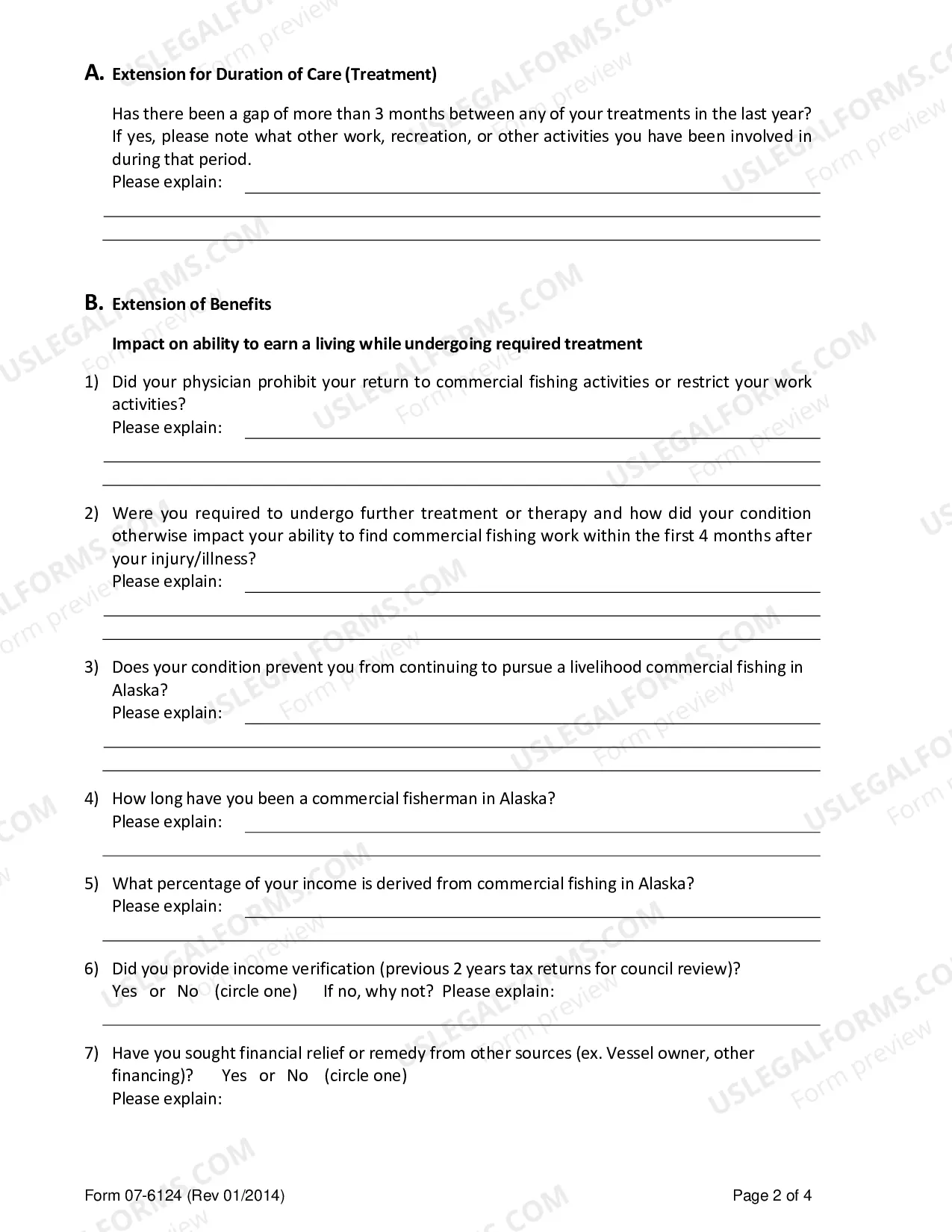 Preview Fishermen's Fund, Compelling Reasons Questionnaire